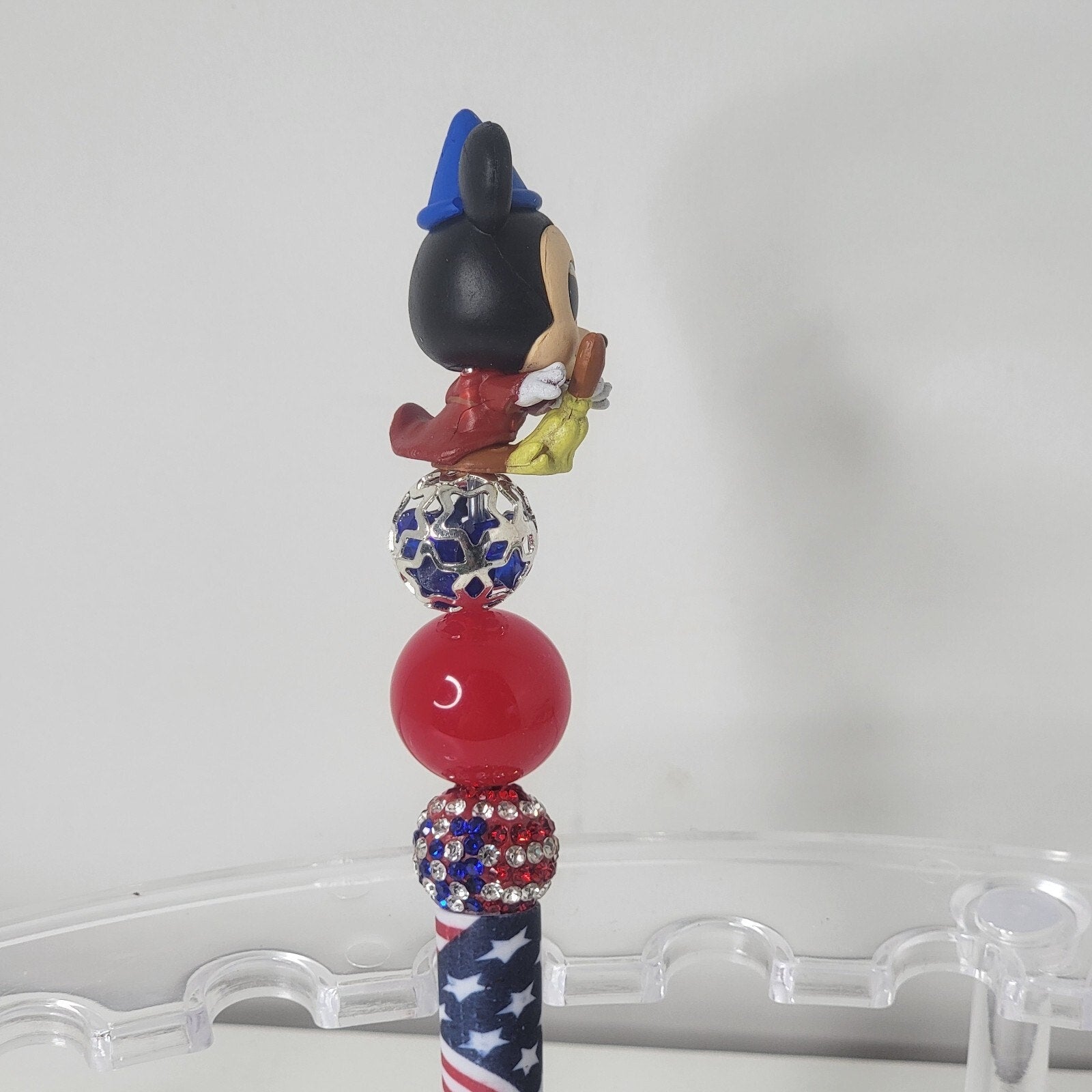 Disney Doorables Beaded Pen Sorcerer Mickey from Fantasia Patriotic USA Flag