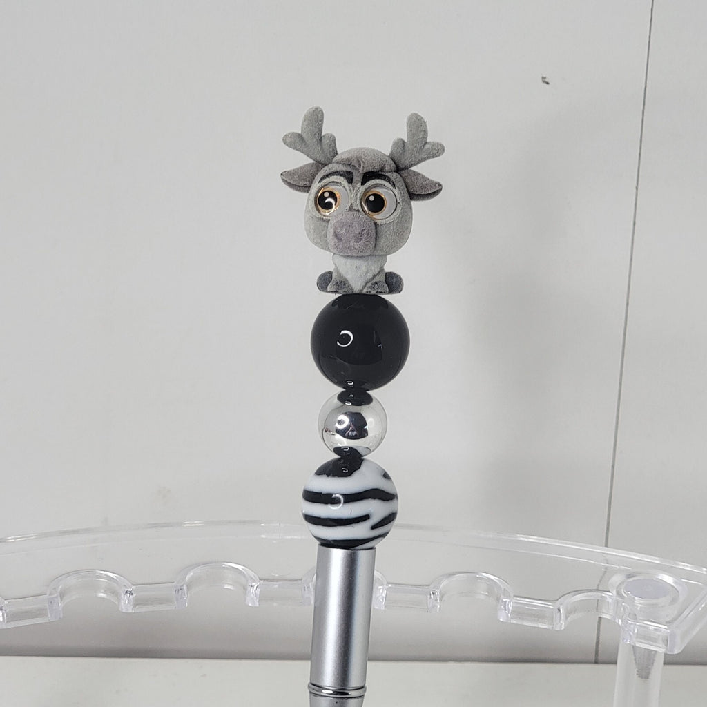 Disney Doorables Beaded Pen Flocked Sven from Frozen Movie Silver Base