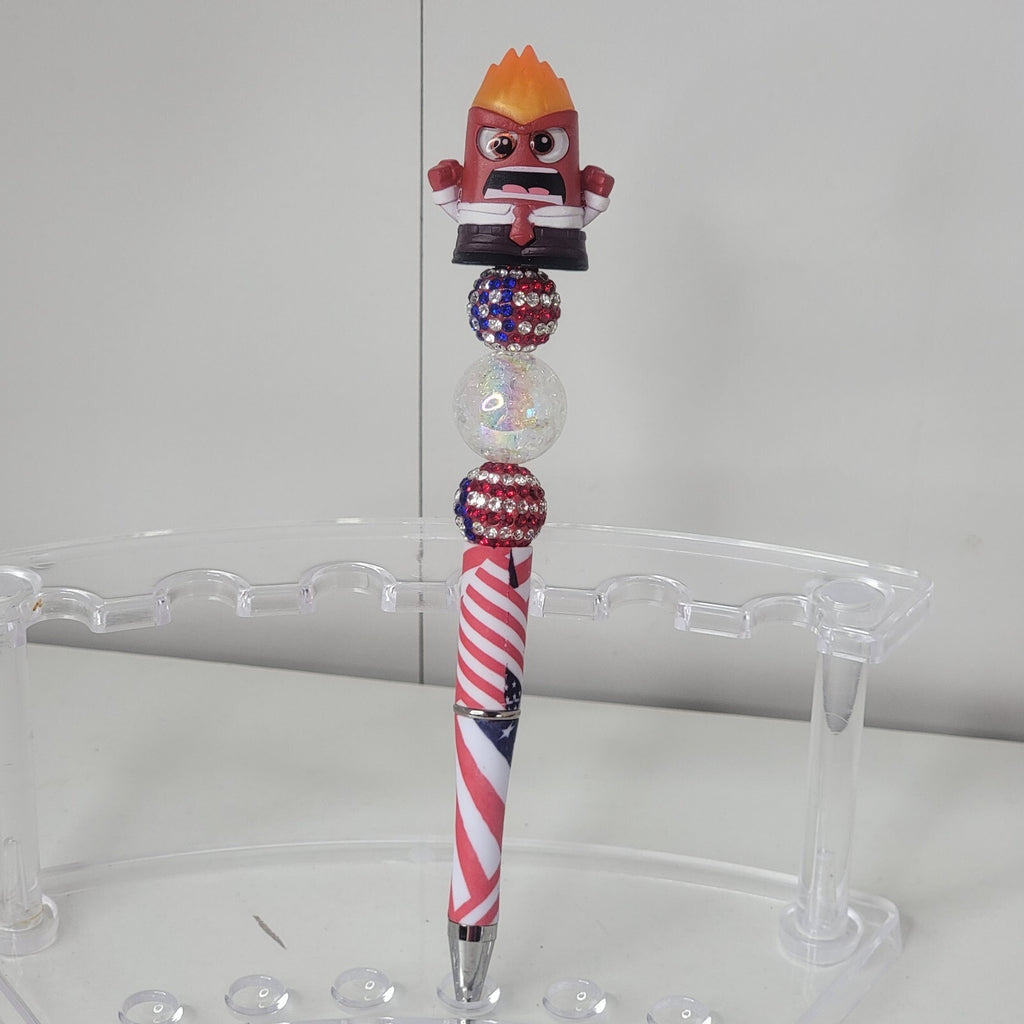 Disney Doorables Beaded Pen Anger from Inside Out 2 Movie Patriotic Base USA