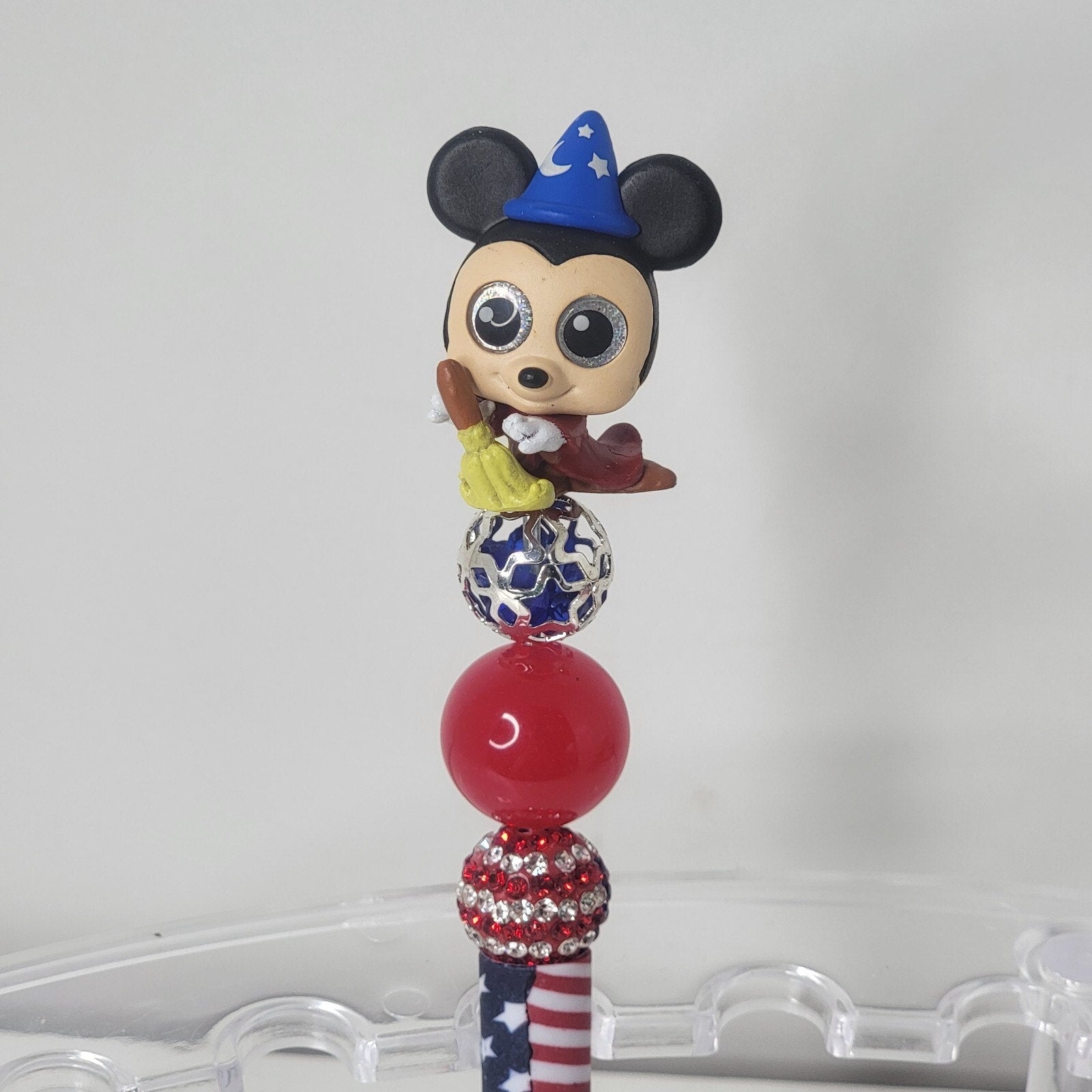 Disney Doorables Beaded Pen Sorcerer Mickey from Fantasia Patriotic USA Flag