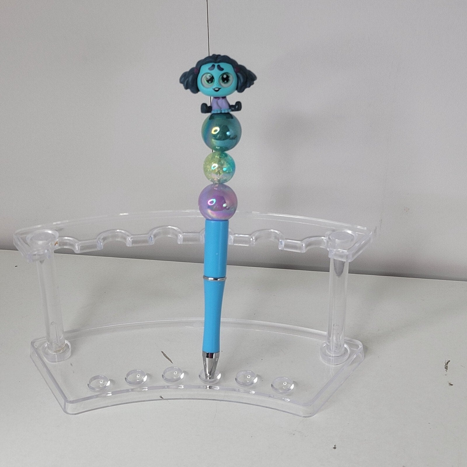 Disney Doorables Beaded Pen Envy from Inside Out 2 Movie Light Blue Base