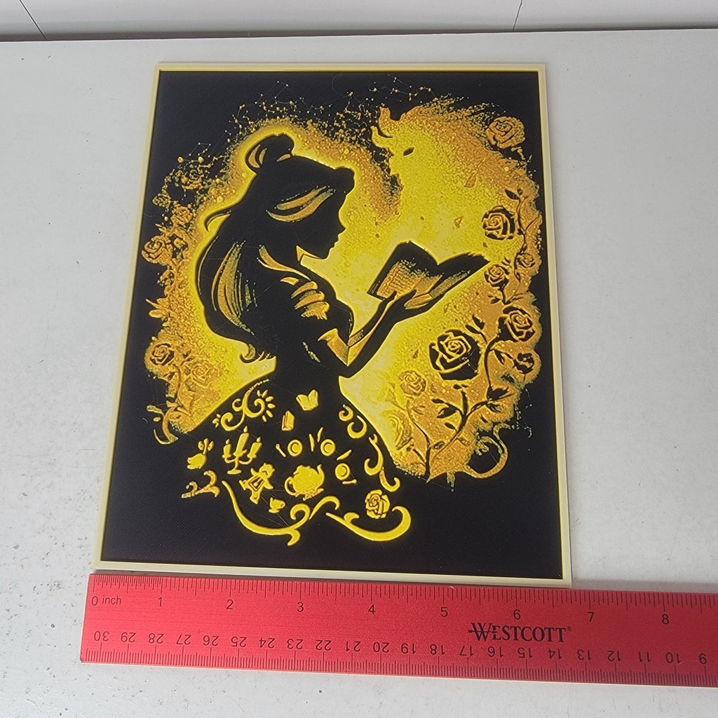 3D Printed Belle Reading Silhouette Wall Art Plaque By LMP Creations