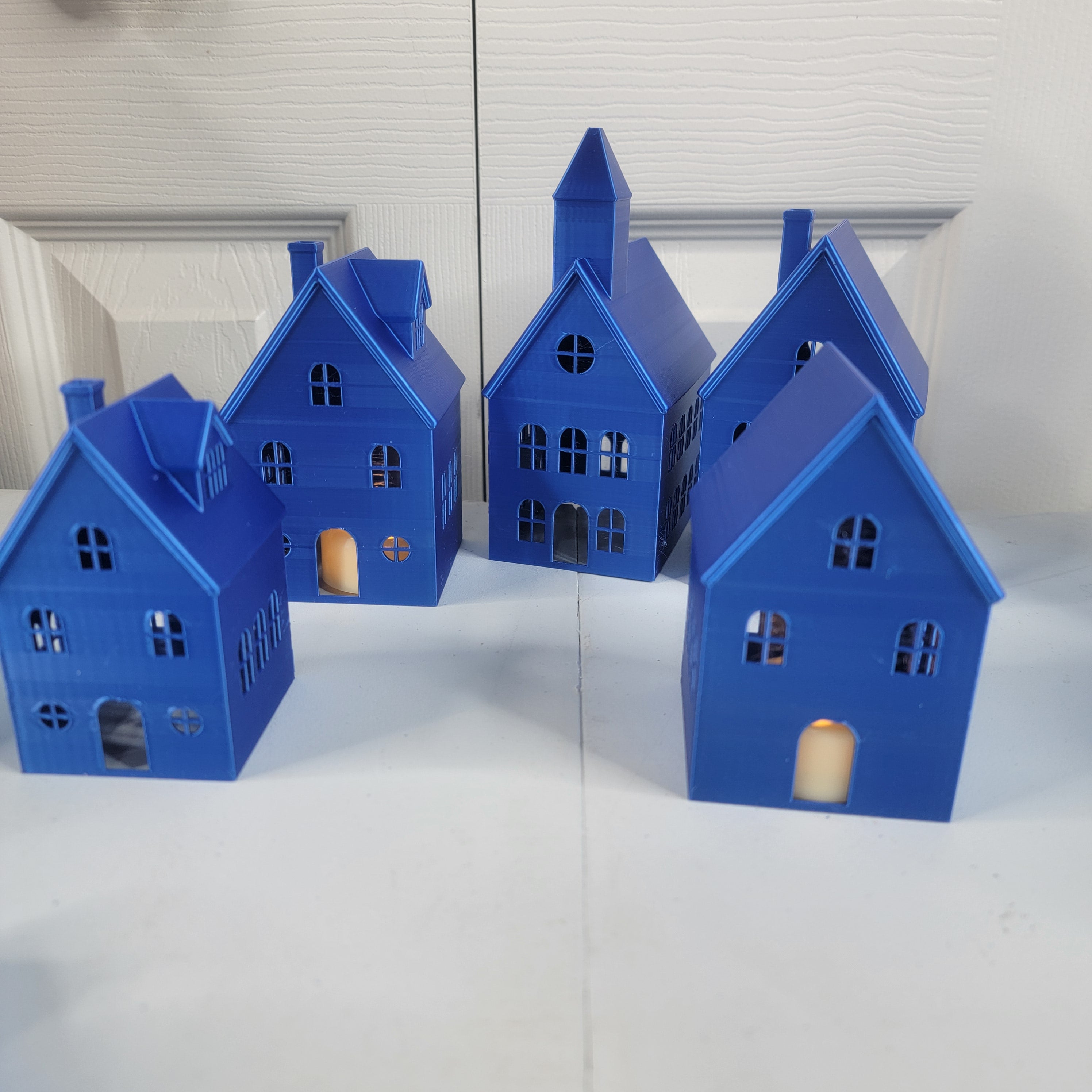 Blue Mini Village House Set – 3D Printed LED Light Houses | LMP Creations