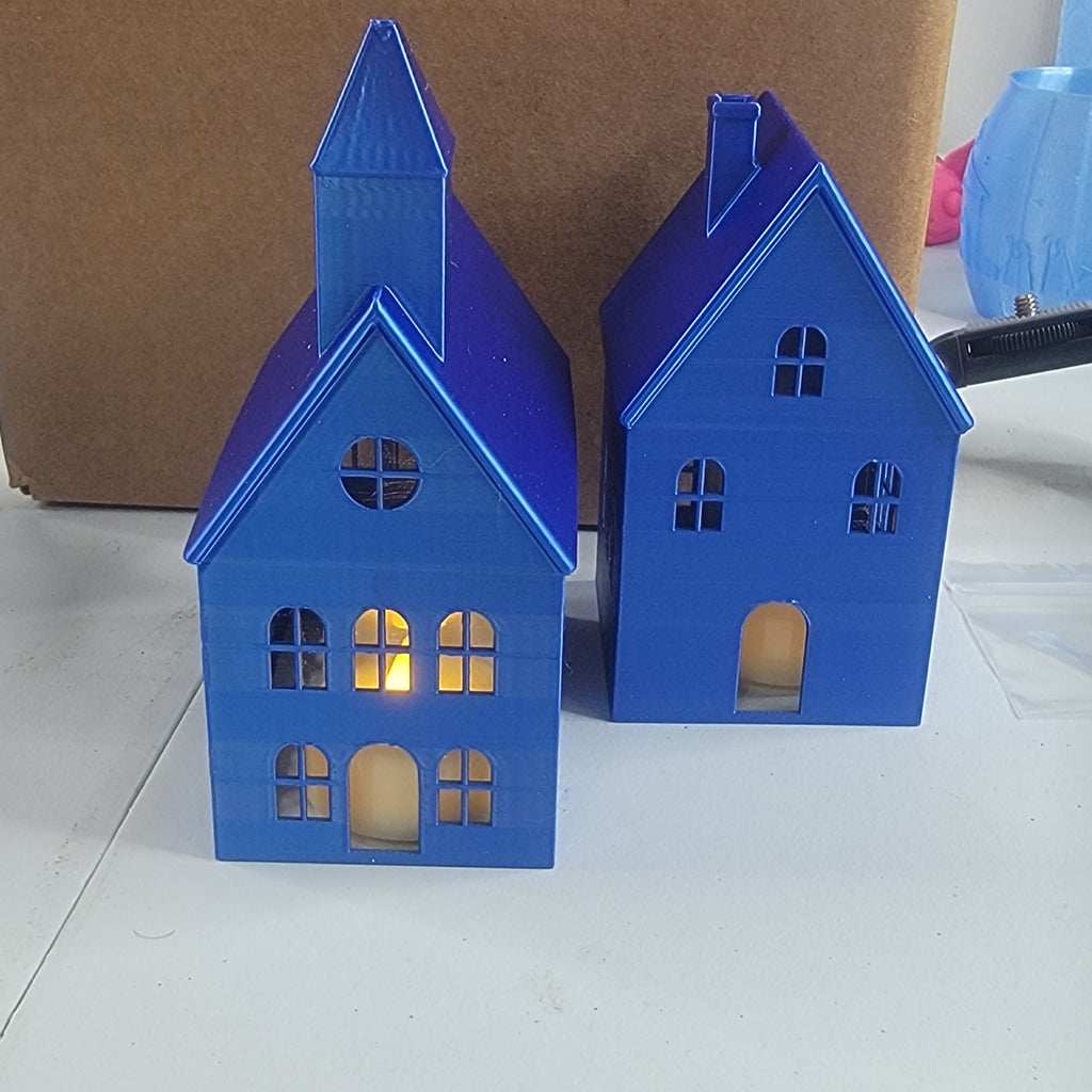 Blue Mini Village House Set – 3D Printed LED Light Houses | LMP Creations