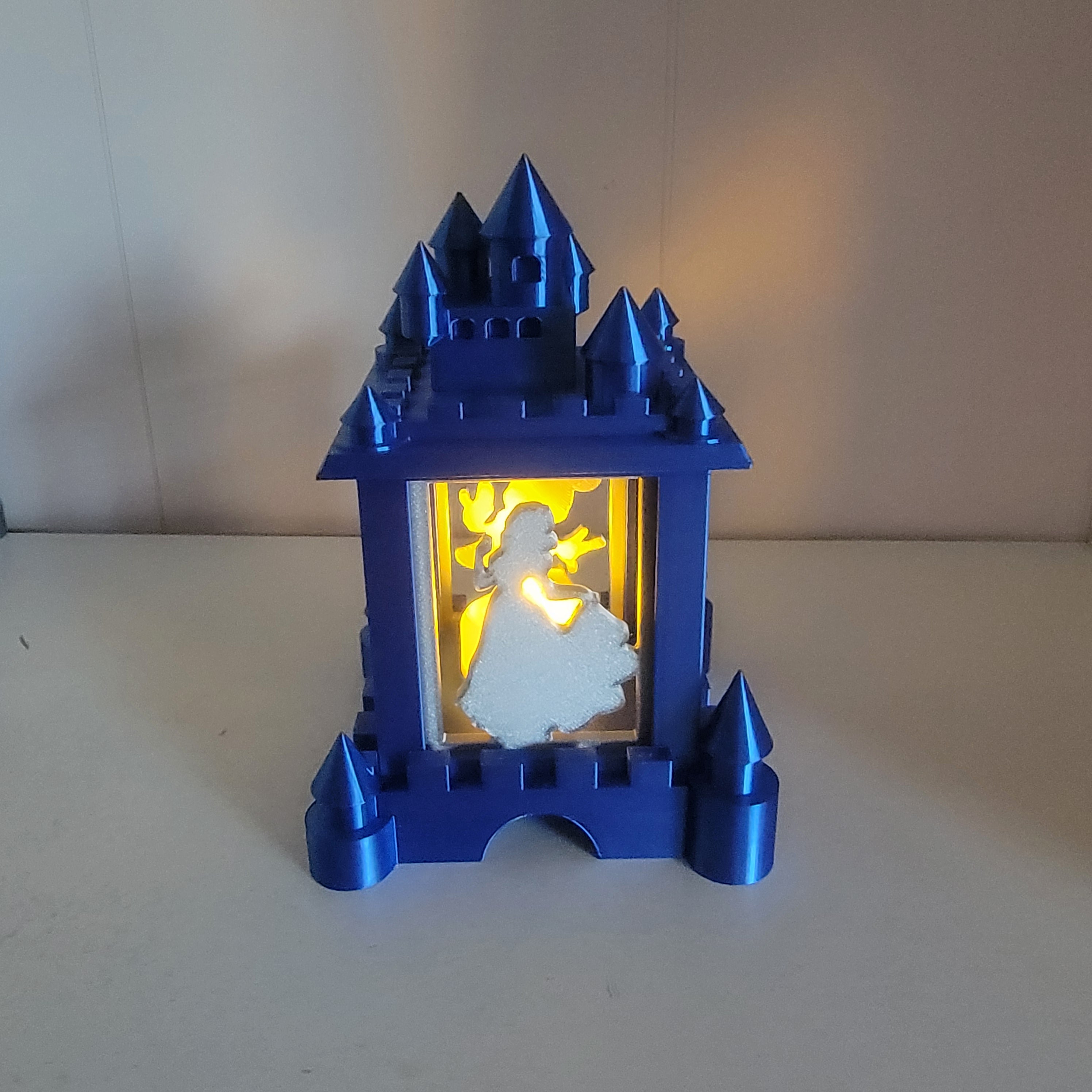 Enchanted Blue Castle Light Box – 3D Printed Fan-Made Lantern | Princess, Fairy & Mouse Silhouettes | LMP Creations