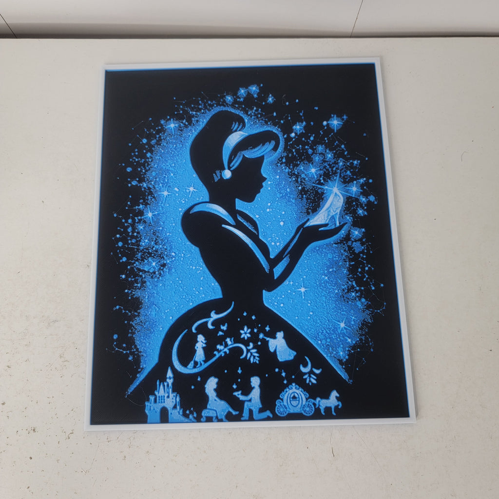 Fairy Tale Princess Silhouette 3D Printed Wall Art Plaque Blue Storybook Decor