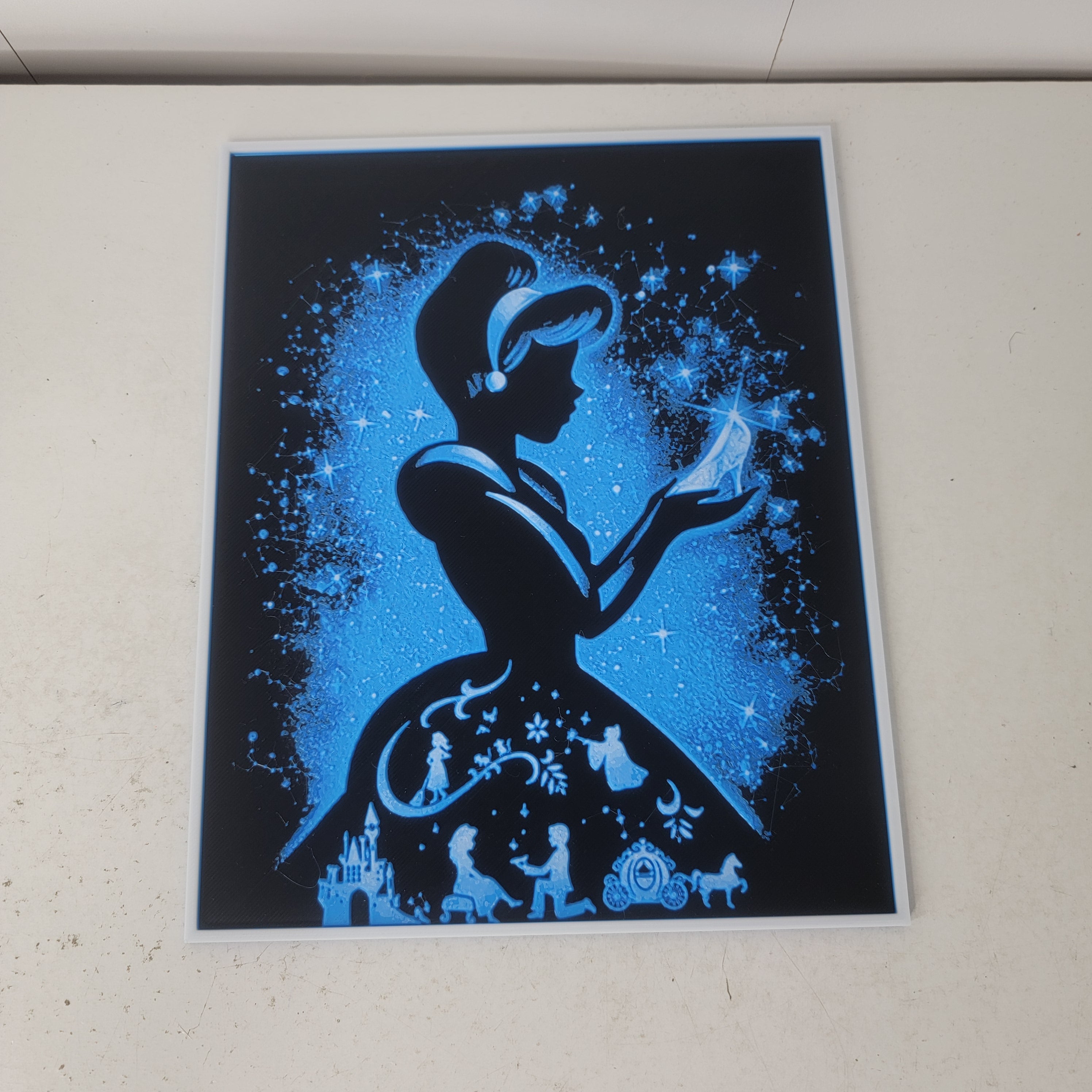 Fairy Tale Princess Silhouette 3D Printed Wall Art Plaque Blue Storybook Decor