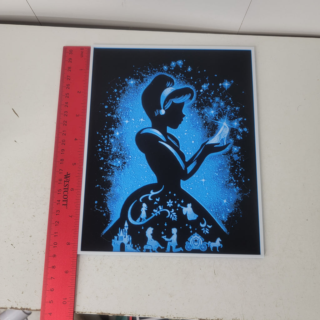 Fairy Tale Princess Silhouette 3D Printed Wall Art Plaque Blue Storybook Decor
