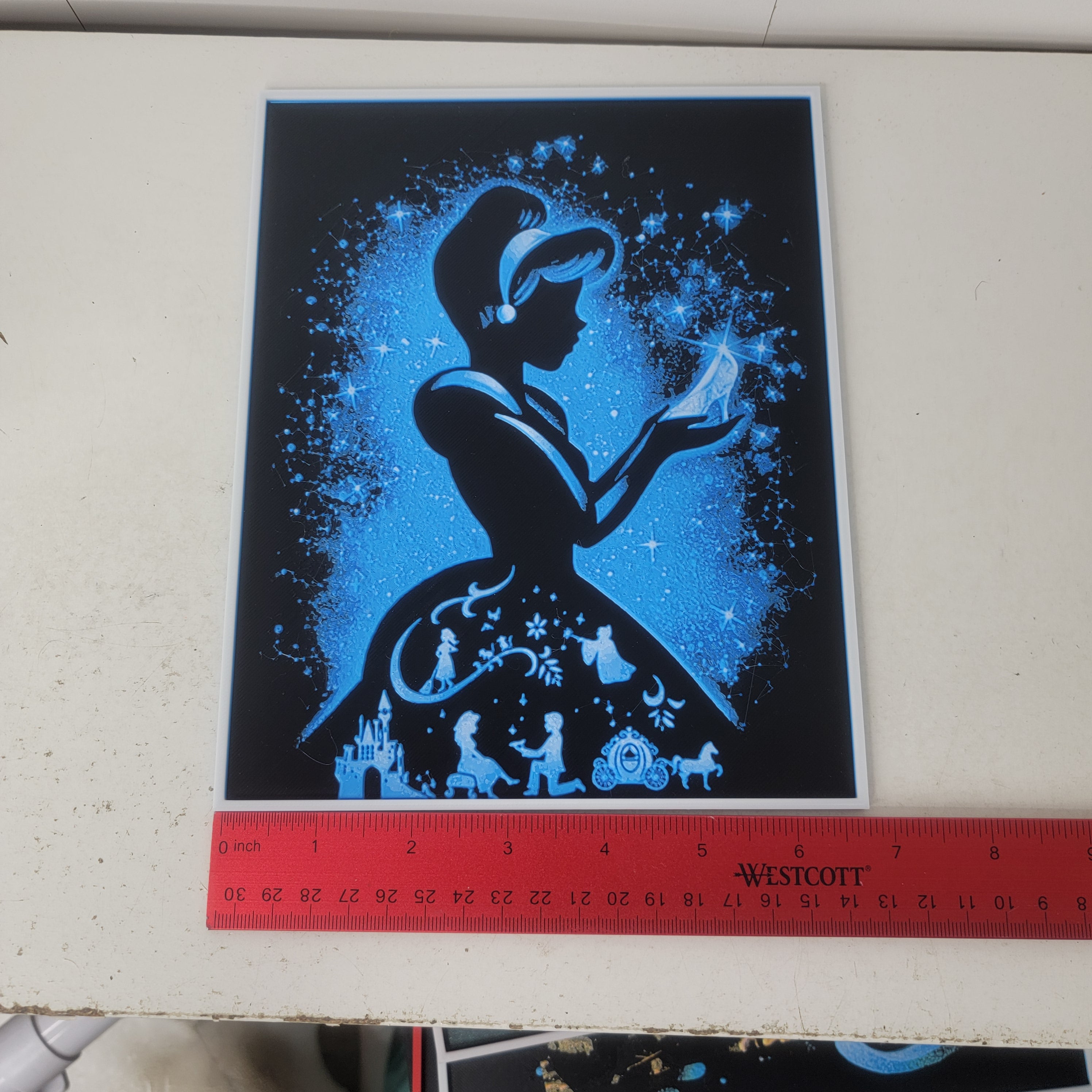 Fairy Tale Princess Silhouette 3D Printed Wall Art Plaque Blue Storybook Decor