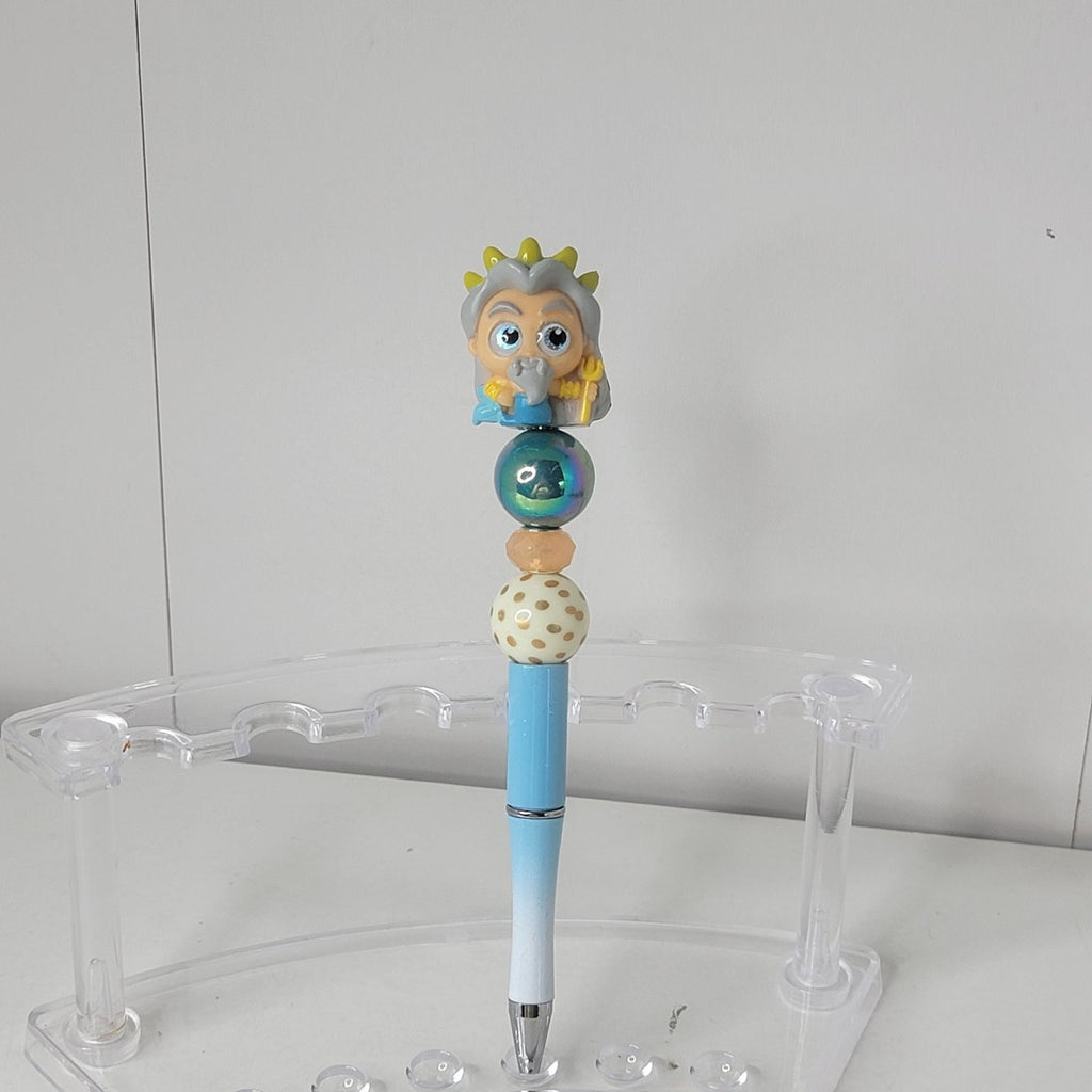 Disney Poseidon Disneyana Pen Blue Gradient with Beads and Figurine