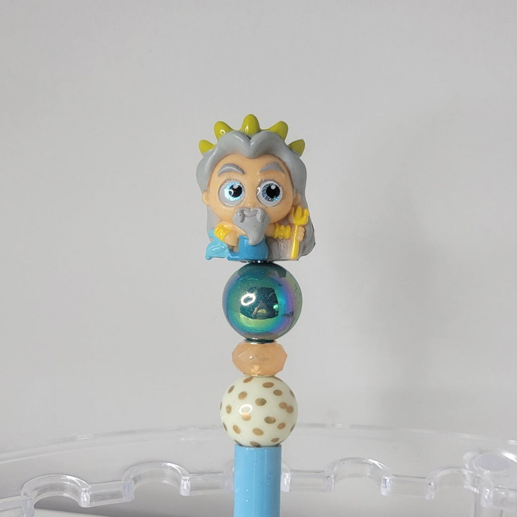 Disney Poseidon Disneyana Pen Blue Gradient with Beads and Figurine