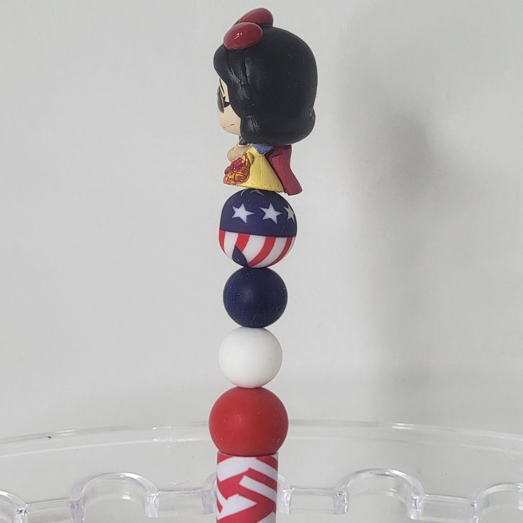 Disney Doorables Beaded Pen Snow White Basket of Apples Patriotic USA Flag