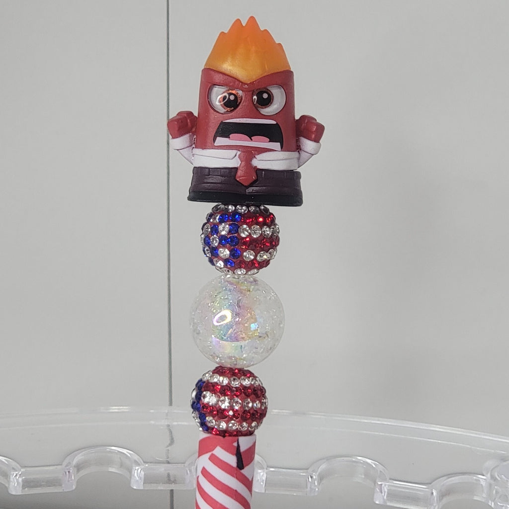 Disney Doorables Beaded Pen Anger from Inside Out 2 Movie Patriotic Base USA