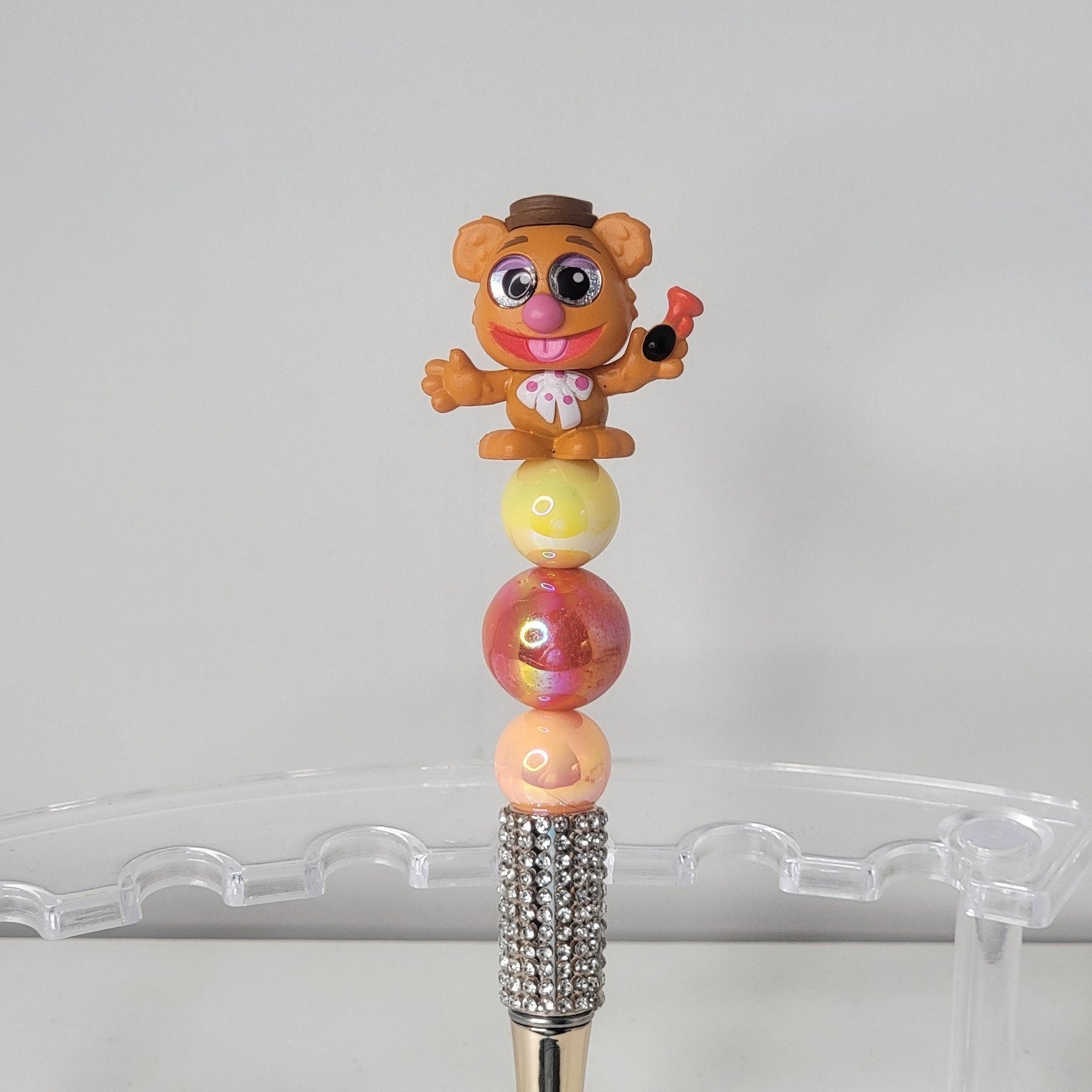Handmade Disney Beaded Pen Fozzie Bear Muppets Collectible Writing Gift Horn