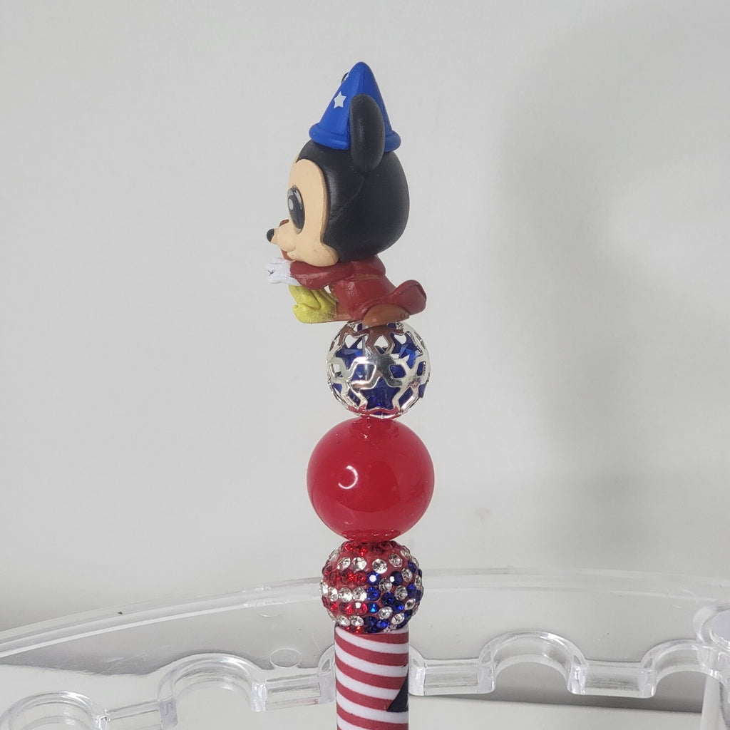 Disney Doorables Beaded Pen Sorcerer Mickey from Fantasia Patriotic USA Flag