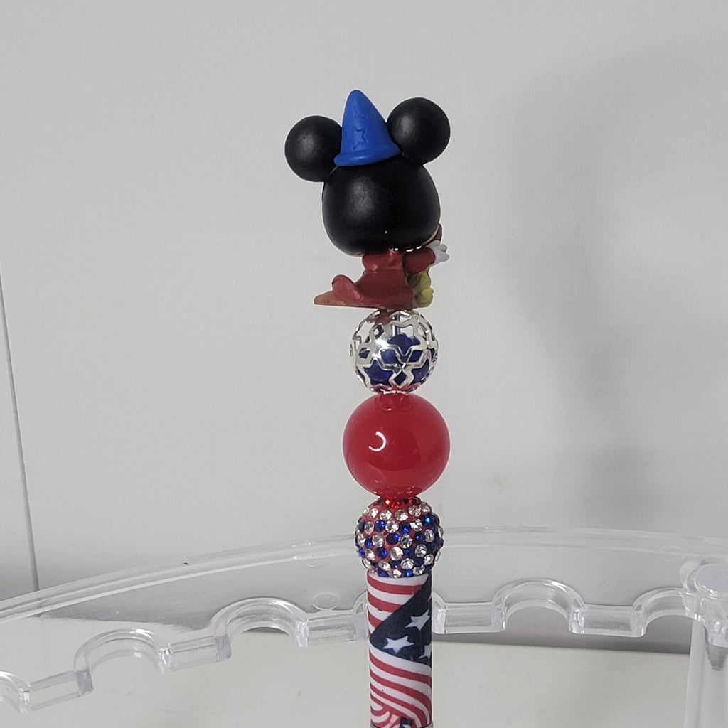Disney Doorables Beaded Pen Sorcerer Mickey from Fantasia Patriotic USA Flag