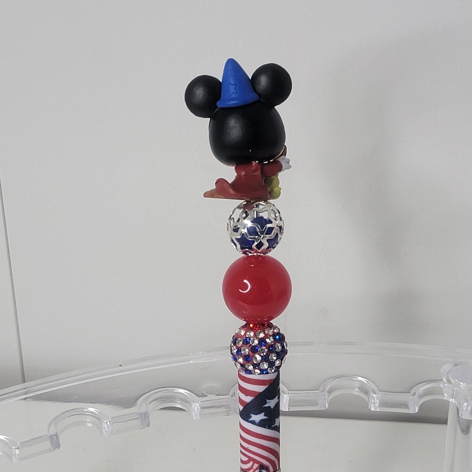 Disney Doorables Beaded Pen Sorcerer Mickey from Fantasia Patriotic USA Flag