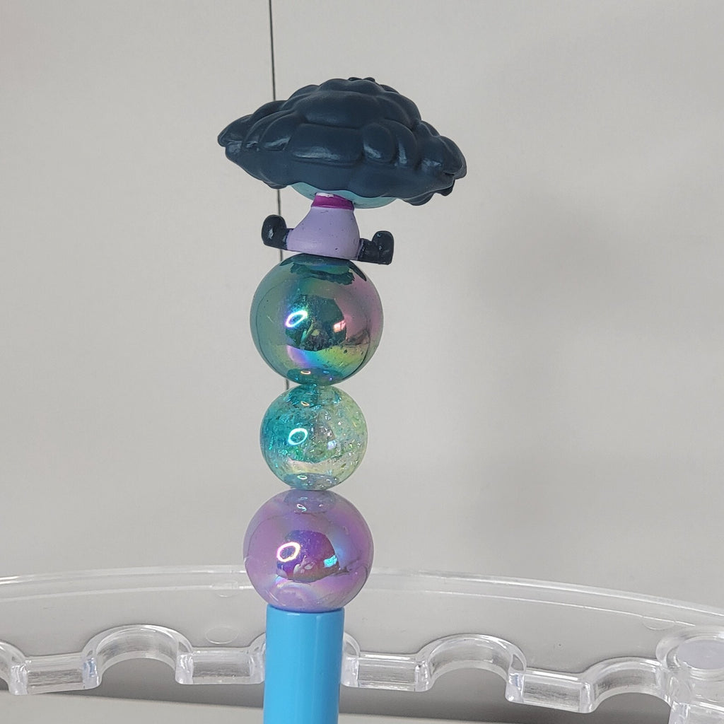 Disney Doorables Beaded Pen Envy from Inside Out 2 Movie Light Blue Base