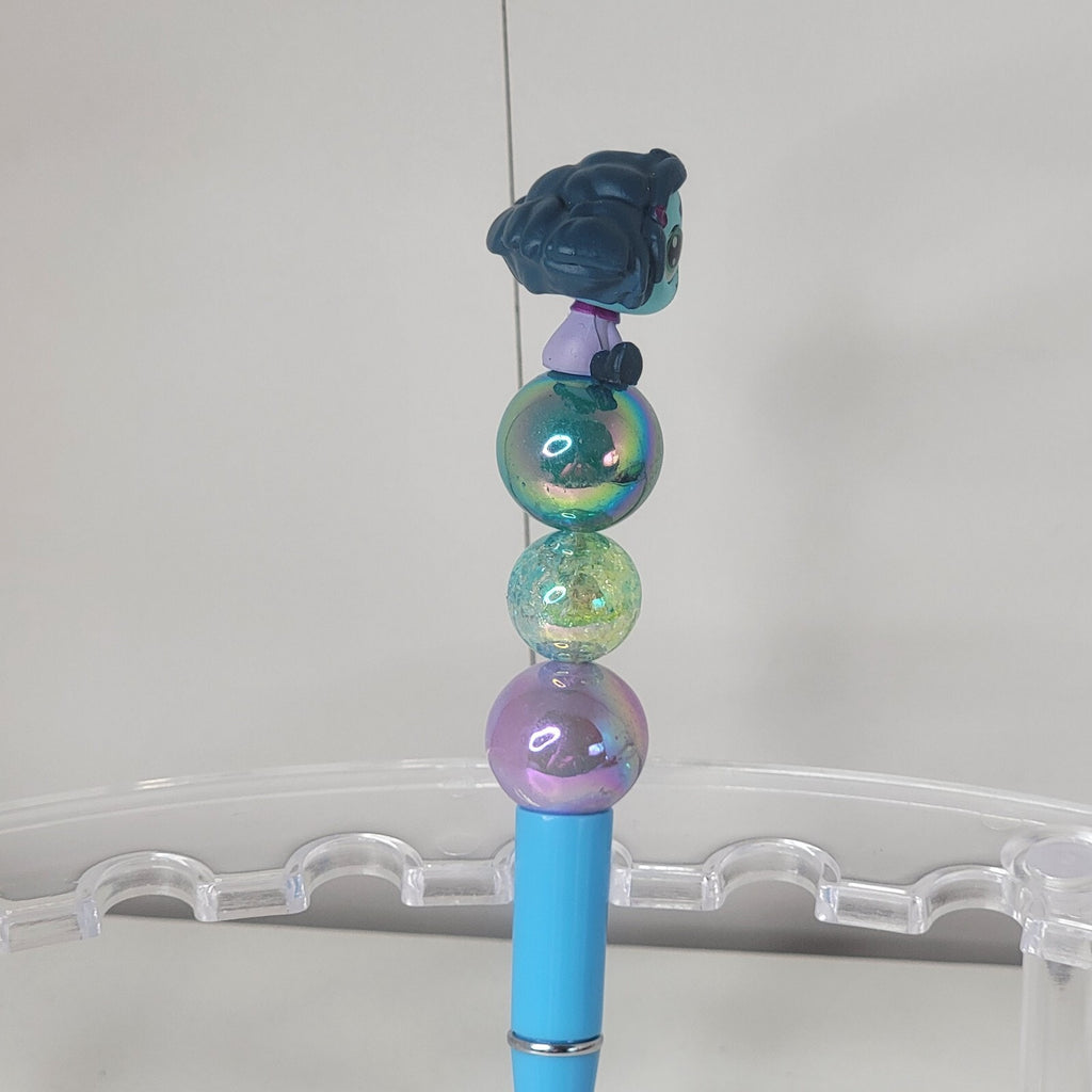 Disney Doorables Beaded Pen Envy from Inside Out 2 Movie Light Blue Base
