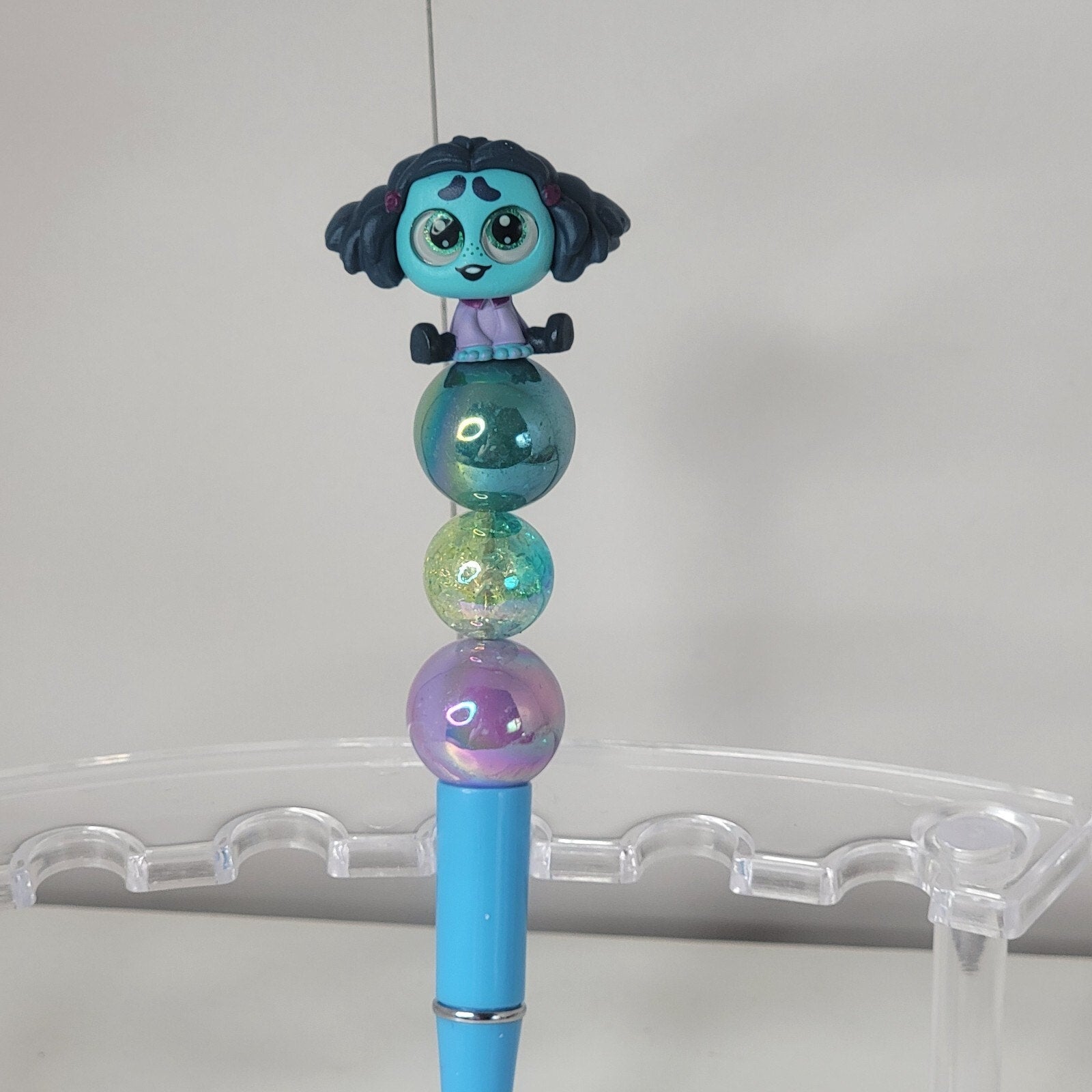 Disney Doorables Beaded Pen Envy from Inside Out 2 Movie Light Blue Base