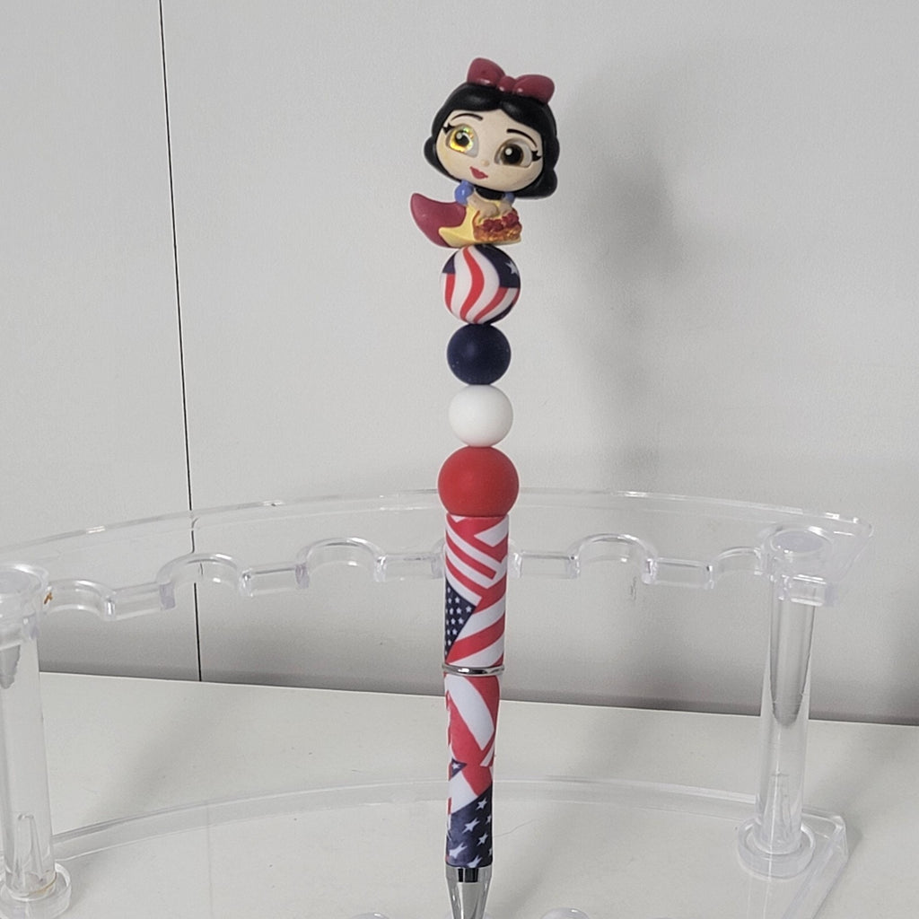 Disney Doorables Beaded Pen Snow White Basket of Apples Patriotic USA Flag