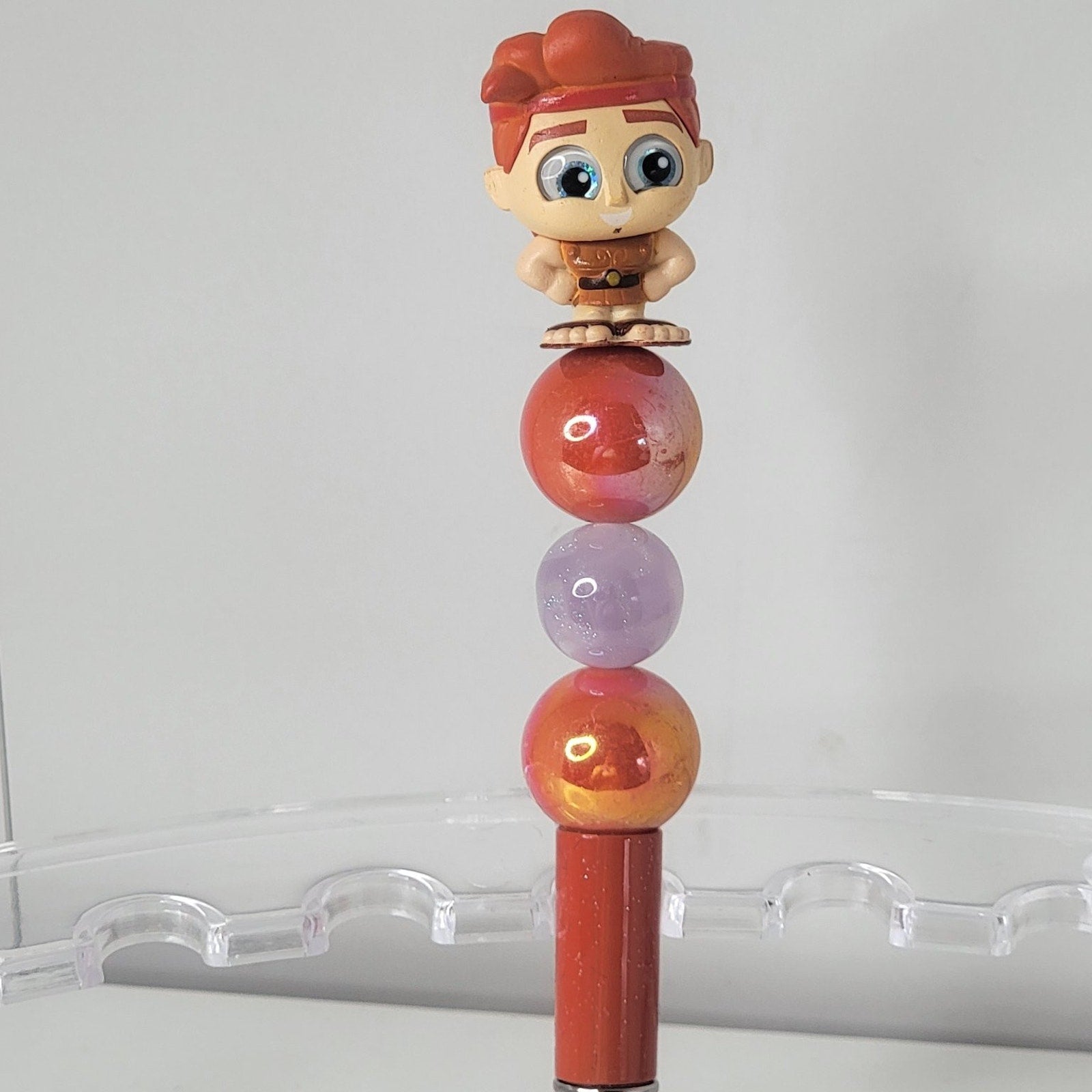 Hercules Disneyana Pen 7in Red Purple Beads Collectible Ink