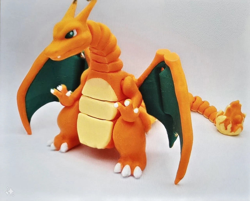 Fire Dragon Inspired Fan Made Collectible3D Printed Orange Dragon Articulated Charizard Style